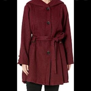 Steve Madden Merlot Woven Wool Blend Coat w/ Hood 3X